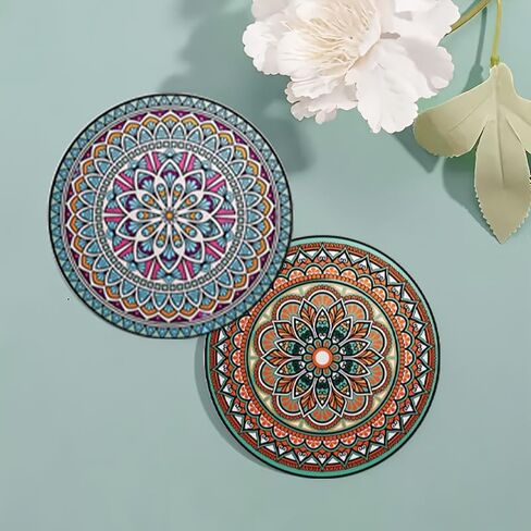 6PCS Set of 6 Coasters - Vintage Ottoman Flower Design, Absorbent Round Ceramic Stone Mats with Cork Base and Metal Holder, Ideal for Housewarming or Bar Decor, Datura in Saudi Arabia