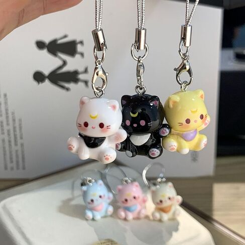 1/3pcs Fashion Cartoon Resin Cat Keychain Anti Lost Phone Lanyard Strap Phone Chain DIY Women Key Chains,9cm Long in Saudi Arabia