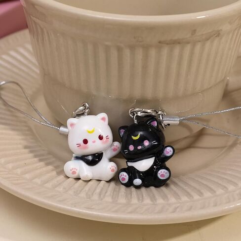 1/3pcs Fashion Cartoon Resin Cat Keychain Anti Lost Phone Lanyard Strap Phone Chain DIY Women Key Chains,9cm Long in Saudi Arabia