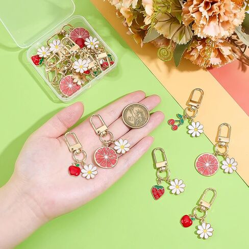 PH PandaHall 16pcs Fruit Flower Keychains, 4 Styles Cute Key Chain Alloy Enamel Keychains Cherry Strawberry Orange Charms for Purse Wallet Backpack Decoration, Gift, Women, Gold in Saudi Arabia