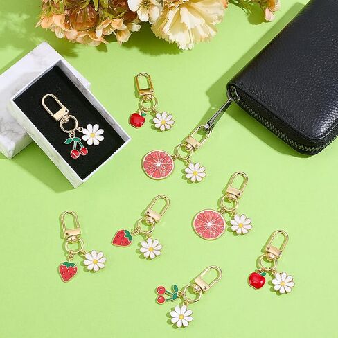 PH PandaHall 16pcs Fruit Flower Keychains, 4 Styles Cute Key Chain Alloy Enamel Keychains Cherry Strawberry Orange Charms for Purse Wallet Backpack Decoration, Gift, Women, Gold in Saudi Arabia