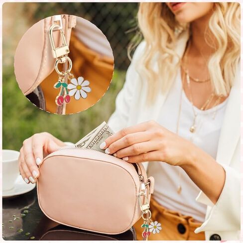 PH PandaHall 16pcs Fruit Flower Keychains, 4 Styles Cute Key Chain Alloy Enamel Keychains Cherry Strawberry Orange Charms for Purse Wallet Backpack Decoration, Gift, Women, Gold in Saudi Arabia