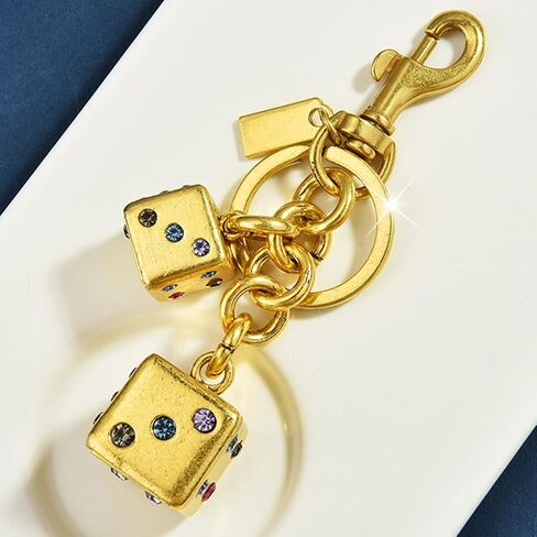 Cool Crystal Dice Keychain Sparkly Rhinestone Handbag Bag Pendant Keyring Accessories Purse Charm for Women Men (Gold) in Saudi Arabia