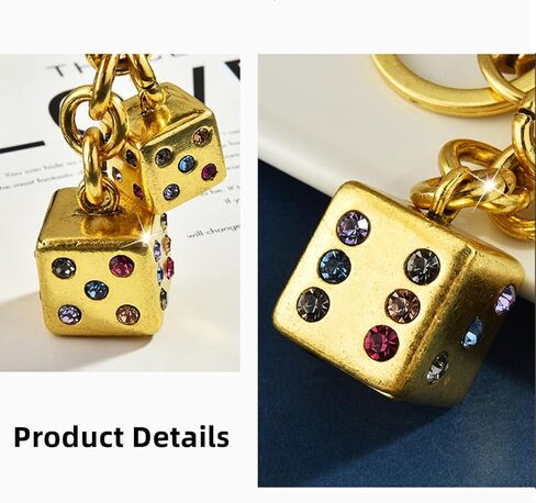 Cool Crystal Dice Keychain Sparkly Rhinestone Handbag Bag Pendant Keyring Accessories Purse Charm for Women Men (Gold) in Saudi Arabia