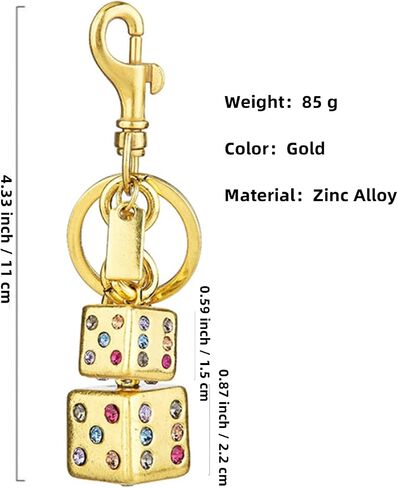 Cool Crystal Dice Keychain Sparkly Rhinestone Handbag Bag Pendant Keyring Accessories Purse Charm for Women Men (Gold) in Saudi Arabia