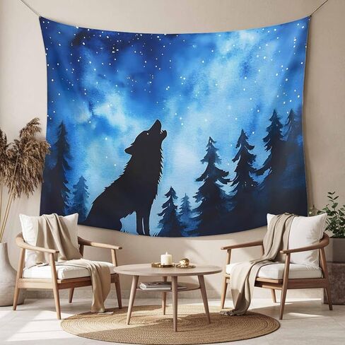 Tapestry Wall Hanging Howling Wolf Starry Sky Forest Blue Room Decor Tapestries for Bedroom Living Room College Dorm Aesthetic Large 59x79 Inch in Saudi Arabia