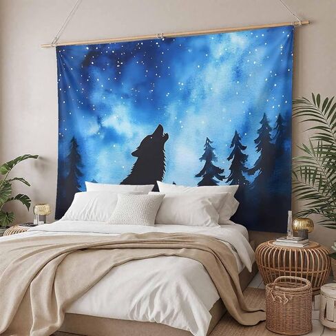 Tapestry Wall Hanging Howling Wolf Starry Sky Forest Blue Room Decor Tapestries for Bedroom Living Room College Dorm Aesthetic Large 59x79 Inch in Saudi Arabia
