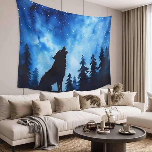 Tapestry Wall Hanging Howling Wolf Starry Sky Forest Blue Room Decor Tapestries for Bedroom Living Room College Dorm Aesthetic Large 59x79 Inch in Saudi Arabia