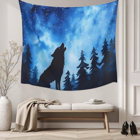 Tapestry Wall Hanging Howling Wolf Starry Sky Forest Blue Room Decor Tapestries for Bedroom Living Room College Dorm Aesthetic Large 59x79 Inch in Saudi Arabia