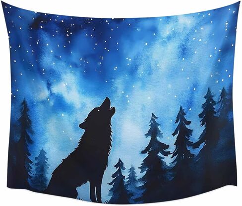 Tapestry Wall Hanging Howling Wolf Starry Sky Forest Blue Room Decor Tapestries for Bedroom Living Room College Dorm Aesthetic Large 59x79 Inch in Saudi Arabia
