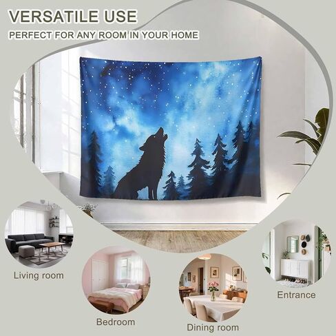Tapestry Wall Hanging Howling Wolf Starry Sky Forest Blue Room Decor Tapestries for Bedroom Living Room College Dorm Aesthetic Large 59x79 Inch in Saudi Arabia