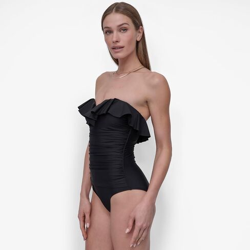 DKNY Women's Pin-up Ruffle Bandeau One Piece Swimsuit with Tummy Control in Saudi Arabia