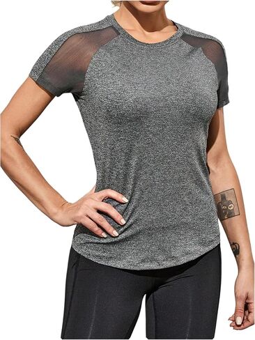 OYOANGLE Women's Workout Top Raglan Short Sleeve Athletic Shirts Running Gym Mesh Yoga Tees in Saudi Arabia