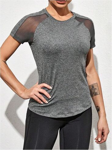 OYOANGLE Women's Workout Top Raglan Short Sleeve Athletic Shirts Running Gym Mesh Yoga Tees in Saudi Arabia