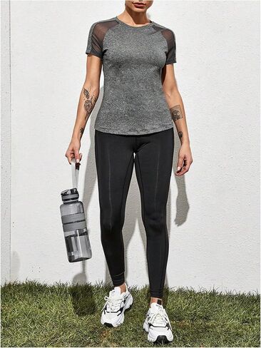 OYOANGLE Women's Workout Top Raglan Short Sleeve Athletic Shirts Running Gym Mesh Yoga Tees in Saudi Arabia