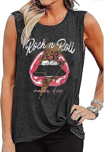 Rock n Roll Tank Top Women Vintage Country Music Shirts Vest Rock Concert Band Tees Summer Sleeveless Graphic Tops in Saudi Arabia