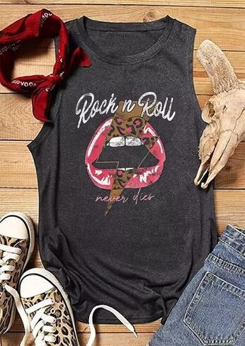 Rock n Roll Tank Top Women Vintage Country Music Shirts Vest Rock Concert Band Tees Summer Sleeveless Graphic Tops in Saudi Arabia