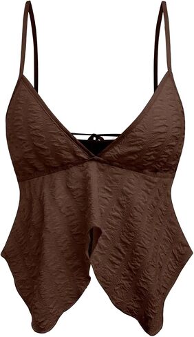 SweatyRocks Going Out Tops for Women Y2K Ruffle Spaghetti Strap Cowgirl Crop Flowy Tops in Saudi Arabia