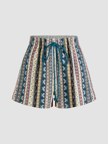 CIDER Square Neck Solid Crop Tank Top With Mid Rise Aztec Knotted Pocket Shorts in Saudi Arabia