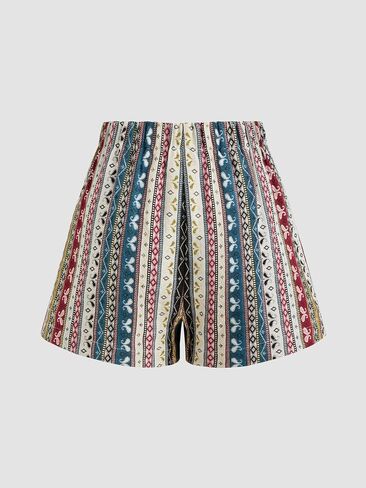CIDER Square Neck Solid Crop Tank Top With Mid Rise Aztec Knotted Pocket Shorts in Saudi Arabia
