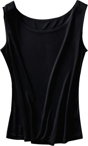 Silk Tank Tops for Women Basic Double Lined Knit Tank Top Round Neck Cute Summer Sleeveless Vest Compression Cami Tank in Kuwait