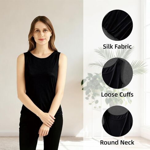 Silk Tank Tops for Women Basic Double Lined Knit Tank Top Round Neck Cute Summer Sleeveless Vest Compression Cami Tank in Kuwait