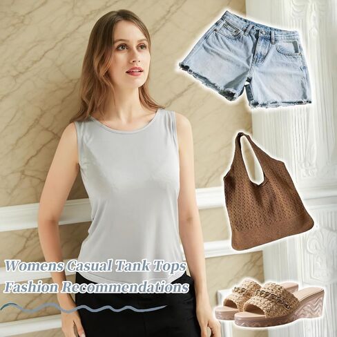 Silk Tank Tops for Women Basic Double Lined Knit Tank Top Round Neck Cute Summer Sleeveless Vest Compression Cami Tank in Kuwait