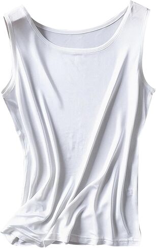 Silk Tank Tops for Women Basic Double Lined Knit Tank Top Round Neck Cute Summer Sleeveless Vest Compression Cami Tank in Kuwait
