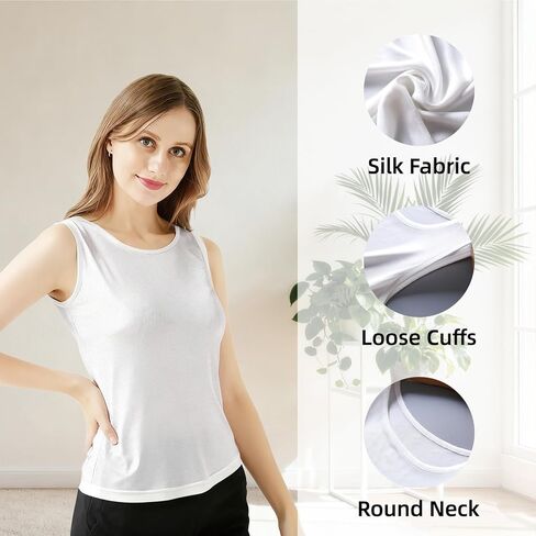 Silk Tank Tops for Women Basic Double Lined Knit Tank Top Round Neck Cute Summer Sleeveless Vest Compression Cami Tank in Kuwait