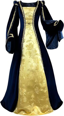 Women's Velvet Ren Tudor Gown Gold Trim Baroque Damask Layered Floor Length Renaissance Luxury Costume in Saudi Arabia