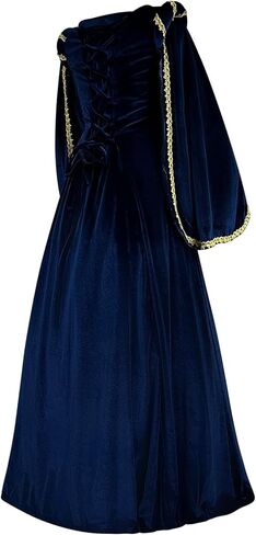 Women's Velvet Ren Tudor Gown Gold Trim Baroque Damask Layered Floor Length Renaissance Luxury Costume in Saudi Arabia