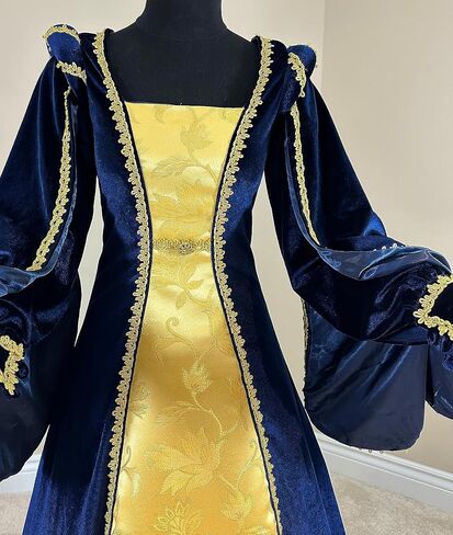 Women's Velvet Ren Tudor Gown Gold Trim Baroque Damask Layered Floor Length Renaissance Luxury Costume in Saudi Arabia
