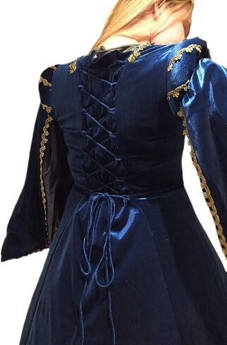 Women's Velvet Ren Tudor Gown Gold Trim Baroque Damask Layered Floor Length Renaissance Luxury Costume in Saudi Arabia