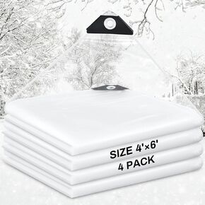 4 Pcs Transparent Tarp 6x8 ft Clear Waterproof Weatherproofing Tarp with Grommets Green House Cover 8mil Plant Cover Shed Cloth with Rope for Greenhouse Henhouse Porch (Classic Style) in Kuwait