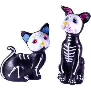 Day of The Dead Dog and Cat Figurine, Halloween Statue Sugar Skulls Animal Statue Resin Crafts Skeleton Sculpture for Halloween Home Desk Decorations (One Dog and one cat) in Saudi Arabia