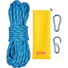VEVOR 12.7mm Static Climbing Rope, 60.9M(200ft) Outdoor Rock Climbing Rope 30KN Breaking Tension, Fiber Rope with Steel Snap Hooks for Escape, Rappelling, Fire Rescue, Blue in Saudi Arabia