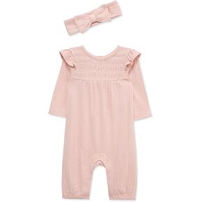 Little Me Simply Essential Solids 100% Organic Clothes for Baby Girls' Jumpsuit and Headband Set, 3 Months - 12 Months in Kuwait
