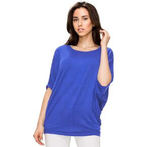 Lock and Love Women's Solid Scoop Neck Short Sleeve Loose Blouse Batwing Dolman Top Oversize in Kuwait