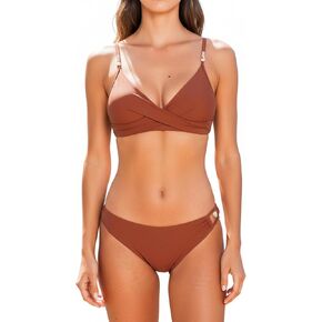 CUPSHE Women's Bikini Sets Two Piece Swimsuit with Bead V Neck Wrapped Front Bathing Suit Mid Rise Back Hook in Kuwait