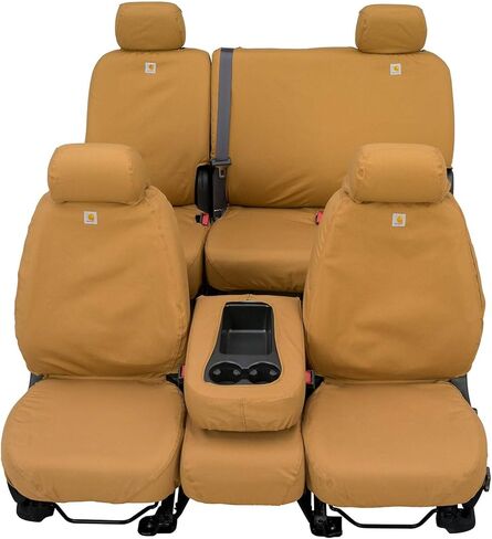 أغطية مقاعد مخصصة من Covercraft Carhartt SeatSaver | يناسب 2008-2010 فورد F-250/F-350 | مقعد طويل في الصف الأول مقاس 40/20/40، لون بني منسوج على شكل بطة in Saudi Arabia