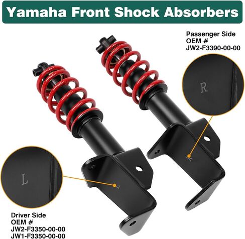 مجموعة ممتصات الصدمات الأمامية من ياماها تناسب Yamaha G29 Drive 2007-2016 عربة الجولف للركاب والسائق من جانب OEM JW2-F3390-00-00 JW2-F3350-00 (أسود) in Kuwait