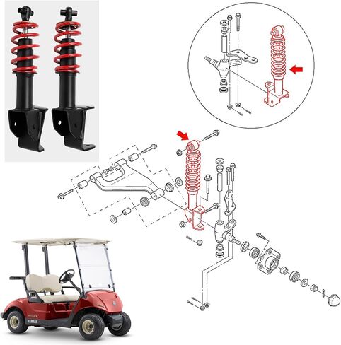 مجموعة ممتصات الصدمات الأمامية من ياماها تناسب Yamaha G29 Drive 2007-2016 عربة الجولف للركاب والسائق من جانب OEM JW2-F3390-00-00 JW2-F3350-00 (أسود) in Kuwait