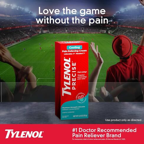 Tylenol Precise Nighttime Pain Relieving Cream, Topical Relief with 4% Camphor & 1.25% Menthol for Fast Acting & Penetrating Joint & Muscle Pain Relief, Calming Scent for Relaxation, 4 oz in Kuwait