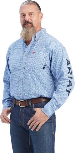 ARIAT Men's Fr Lanting Logo Geo Print Button Down Work Shirt Turquoise X- in Saudi Arabia