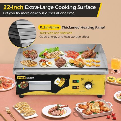 Dyna-Living Electric Griddle 22''Flat Top Grill Commercial Teppanyaki Grill | 3000W Countertop Flat Top Griddle Stainless Steel Electric Griddles, Non-Stick, Easy to Clean, 122℉-572℉ Temp Adjustable in Kuwait