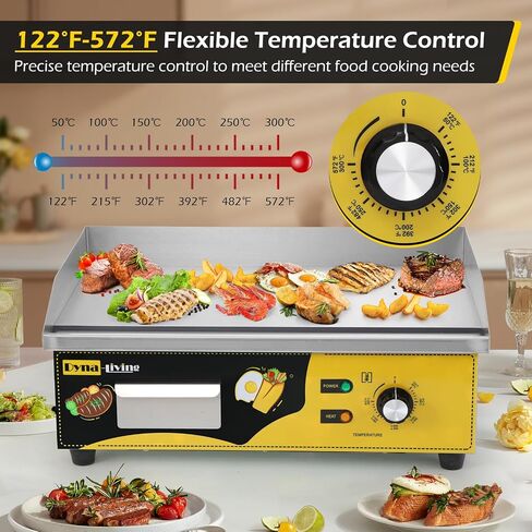 Dyna-Living Electric Griddle 22''Flat Top Grill Commercial Teppanyaki Grill | 3000W Countertop Flat Top Griddle Stainless Steel Electric Griddles, Non-Stick, Easy to Clean, 122℉-572℉ Temp Adjustable in Kuwait