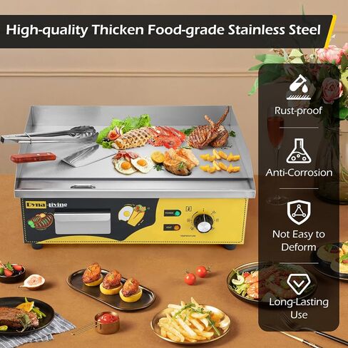 Dyna-Living Electric Griddle 22''Flat Top Grill Commercial Teppanyaki Grill | 3000W Countertop Flat Top Griddle Stainless Steel Electric Griddles, Non-Stick, Easy to Clean, 122℉-572℉ Temp Adjustable in Kuwait