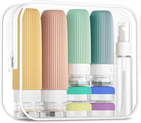 Travel Bottles For Toiletries,3oz TSA Approved Travel Size Containers,BPA Free Leak Proof Squeezable Silicone Travel Bottles,Travel Accessories For Shampoo Conditioner With Clear Toiletry Bag in Saudi Arabia