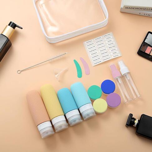 Travel Bottles For Toiletries,3oz TSA Approved Travel Size Containers,BPA Free Leak Proof Squeezable Silicone Travel Bottles,Travel Accessories For Shampoo Conditioner With Clear Toiletry Bag in Saudi Arabia