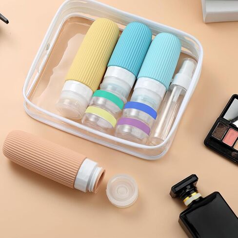 Travel Bottles For Toiletries,3oz TSA Approved Travel Size Containers,BPA Free Leak Proof Squeezable Silicone Travel Bottles,Travel Accessories For Shampoo Conditioner With Clear Toiletry Bag in Saudi Arabia
